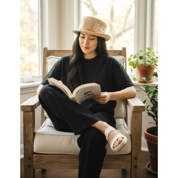 Vintage Straw Cloche Hat Mid Century Breton Style Gold Tone Ladybug Pin Size 23 - Picture 3 of 7